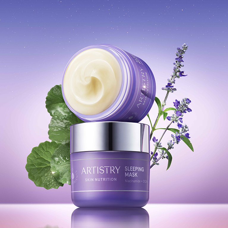 Artistry Skin Nutrition Sleeping Mask over purple background