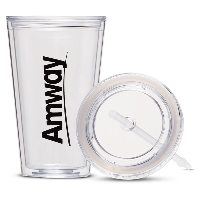 Amway™ Vasos térmicos con pajilla y logotipo